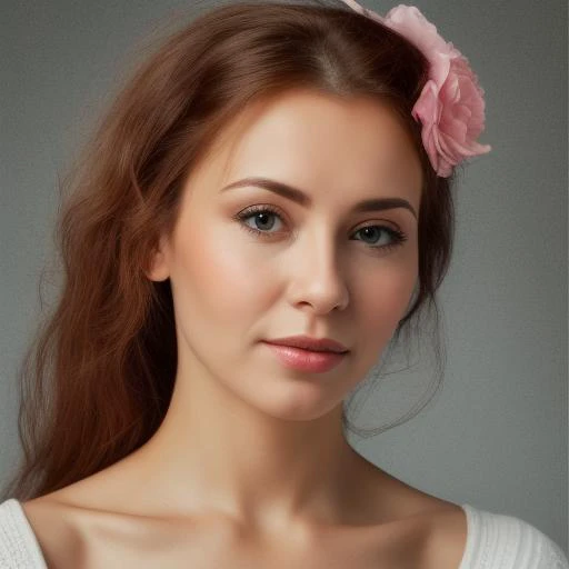 a close up of a woman with a flower in her hair