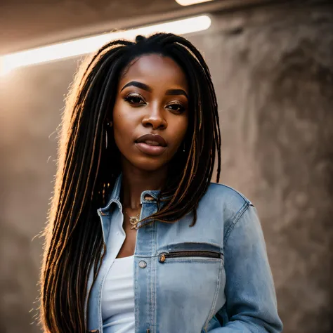 african, female, beautiful, long hair,realistic, 8k, portrait, futuristic, depth of field, photographic, futuristic clothing, backlighting, spacecraft interior, technology
