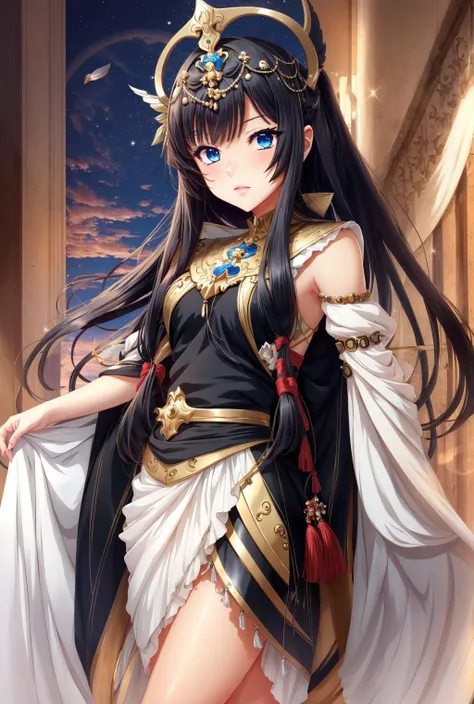 <lora:EgyptianClothes:1> egyptian clothes, <lora:Iselestia_style:0.3>, anime style, anime colors,detailed anime,animeHD, anime eyes, bigger eyes, high quality anime, large anime pupils, 1girl (in full growth), best quality, masterpiece, ultra-detailed, hig...