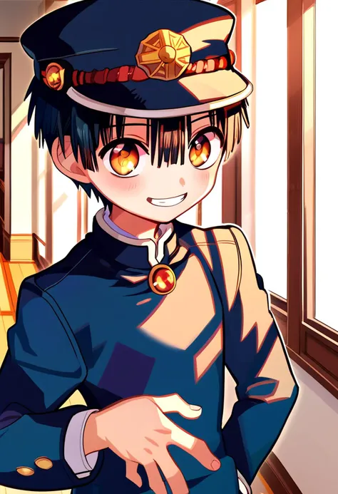 anime character in uniform with a smile on his face