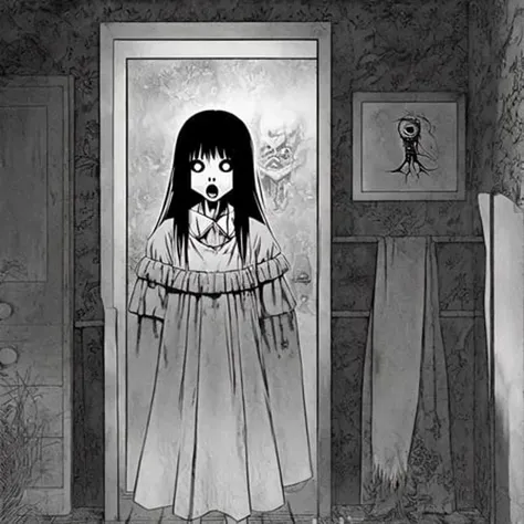 a horror beyond my comprehension staring at me, infamous dark photograph, no mouth, anime, youkai, manga, art by junji ito