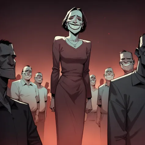 a cartoon of a woman standing in front of a group of people