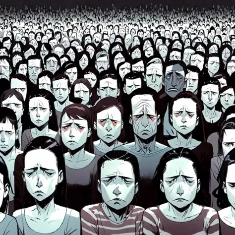 a close up of a crowd of people with faces of different colors