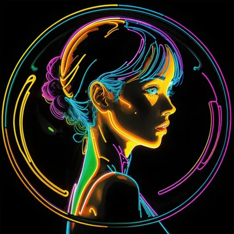 a woman with a neon hair and a neon ring around her neck