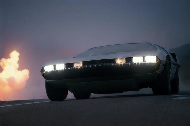 analog gloomy photo of a (Lamborghini Marzal car, <lora:l4mb0m4rz4l:1>), racing down an avenue in a neon city at night, (neon:1.1), ((cyberpunk)), ((nighttime)), magical, (surreal), (dreamy), High Detail, Sharp focus, ((photorealism)), realistic, best qual...