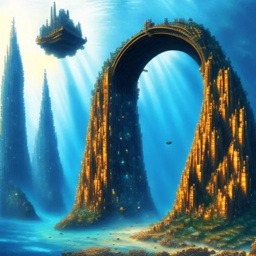 a close up of a very large arch in the middle of a body of water