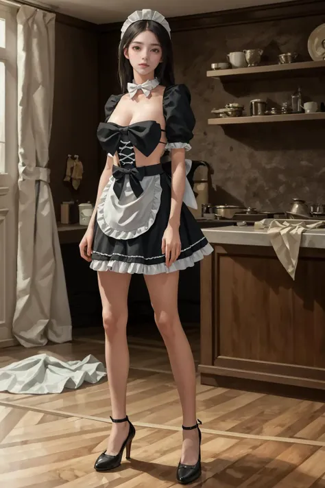 highres,absurdres,masterpiece,best quality,original,extremely detailed CG,extremely detailed wallpaper,perfect lighting,standing on the stage,looking at viewer,blurry background,bare hands,1girl,
<lora:rc_20240107161645:0.6>, rc,bow,maid apron,