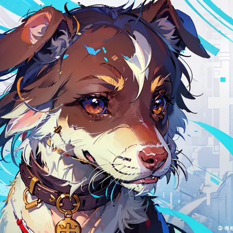 anime dog with a collar and a gold medal on his neck