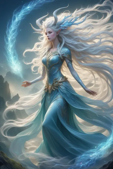 awesome quality, dynamic, qilin, female nature spirit,youthful, beautiful, aspect of mountains, long flowing hair, radiates ethereal natural beauty, playful expression, enchanting, guardian spirit, computer-generated  <lora:DonMM1xXL-v1.1:.6>