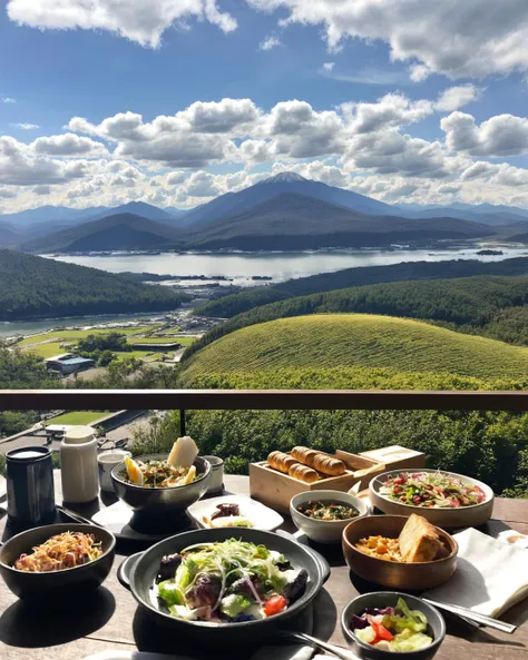 score_9,score_8_up,score_7_up,
a serene outdoor setting with a breathtaking view of mount fuji in the background. in the foregro...