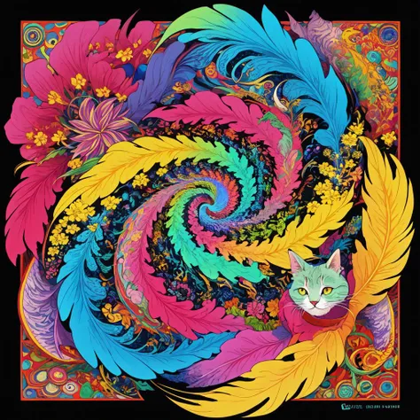 masterpiece, top quality, best quality, official art, beautiful and aesthetic, a wave scene and big weed buds around cat,(cat catcore:1.3), extremely detailed, fractal art, colorful flowers, highest detailed, zentangle, dynamic pose, abstract background, m...