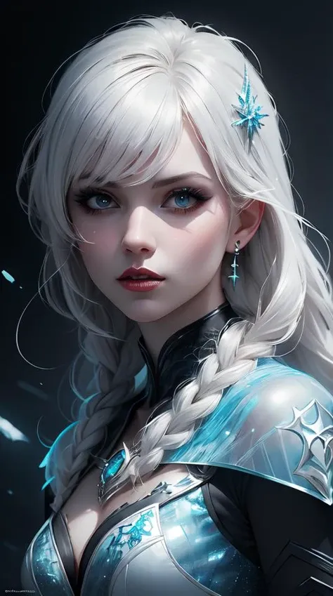 kerli koiv as a ice queen frozen eylashes, darkwave, darksynth, concept headshot art, sharp, digital matte painting, art by luis royo, greg rutkowski, wlop, dramatic lighting, trending on artstation