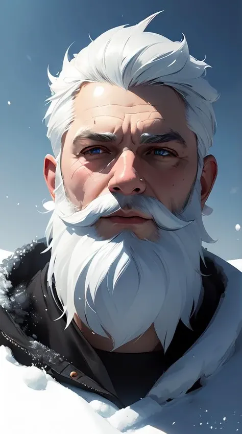 a white snow beard made of ice and snow, concept art in style of Greg Rutkowski, ultracrisp, high contrast lighting, John Singer Sargant, ilya kuvshinov, painted by Frank Frazetta, trending on artstation