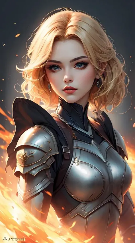 a d & d portrait of beautiful blonde woman in heavy armor, rpg character, organic painting, bold shapes, hard edges, gloomy colors, by artgerm