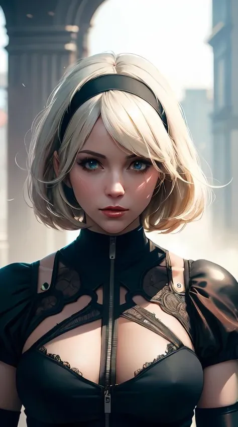 portrait of 2B nier automata as trump wearing skintight clothes, digital art by Mike Winkelmann and Bradley Munkowitz, trending on artstation, artstationHD, artstationHQ