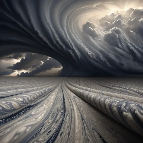 a large storm cloud rolls over a field with a dirt road