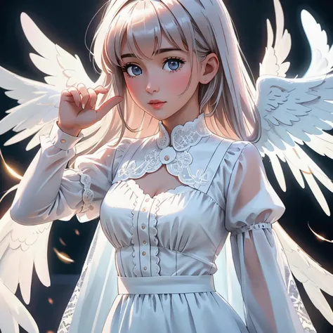 anime girl with angel wings and a white dress