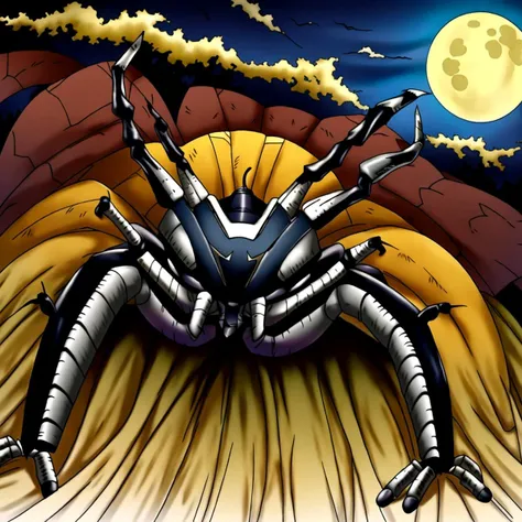 (masterpiece, best art), Early TCG, detailed face, (full moon background at night:1.3), ((gigantic armored spider:1.2)) <lora:OldTCG-000009:0.75>