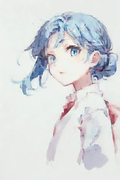 anime girl with blue hair and blue eyes in a white shirt