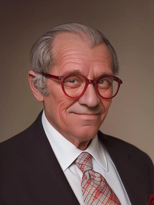 arafed man in a suit and tie with red glasses