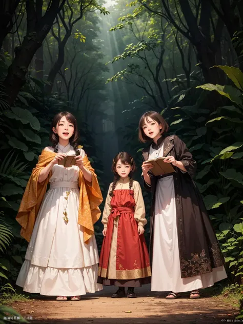 multiple girls, 3girls,books,short hair,laughing smile
A spirited woman with a braid of brazen red and golden hair, adorned with sparkling crystals. Her eyes shine with a mischievous twinkle. She finds herself in a whimsical forest, where enchanted mushroo...