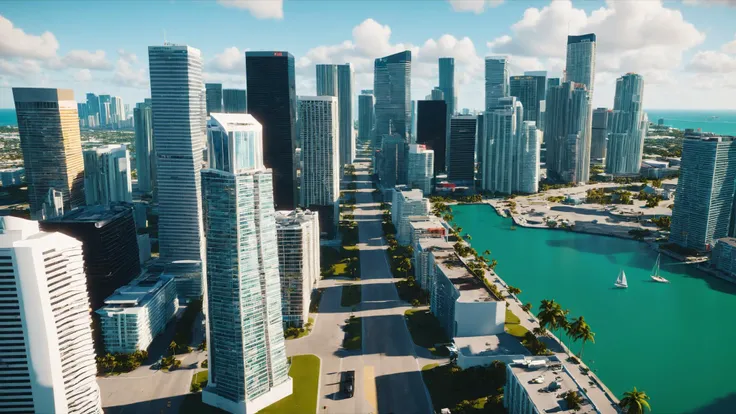 Aerial view of Downtown Miami, the vibrant cityscape a blend of modern architecture and historic landmarks:1.3. , unreal engine 5 , GTA screenshot, <lora:GTA_Style:0.75>