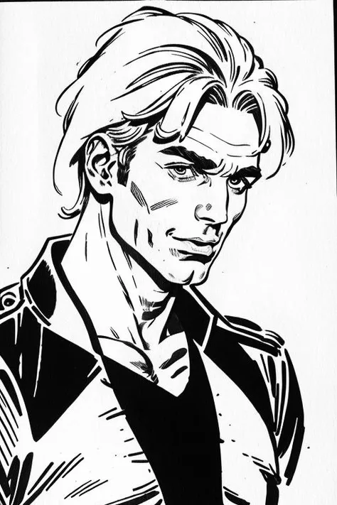 <lora:carlosgimenez:0.9> gimenez black and white drawing of a handsome blonde man, lineart