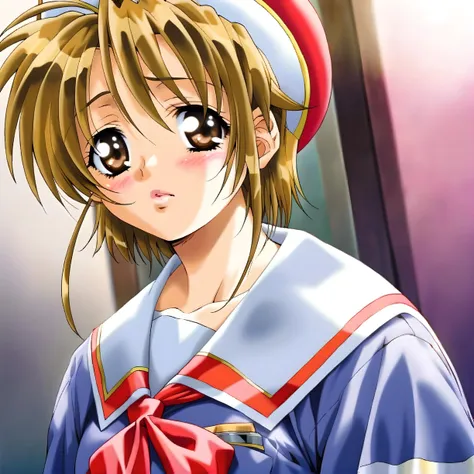 anime girl with a sailor hat and a red bow