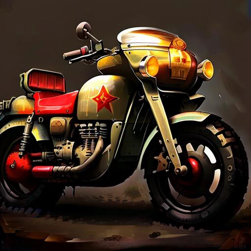 painting of a motorcycle with a red and yellow helmet on it