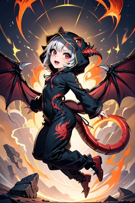 a cartoon image of a woman in a black outfit with a dragon on her back