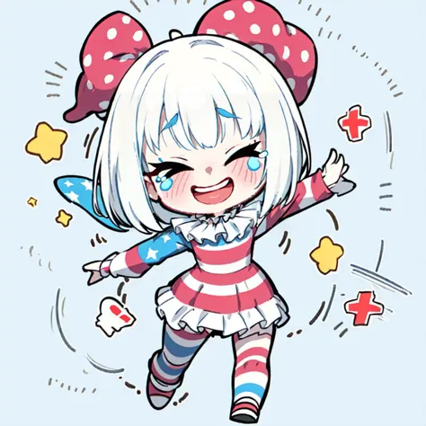 full body, chibi, clown, clown makeup, runny makeup, nervous smile, tears  <lora:bluesd:0.8>