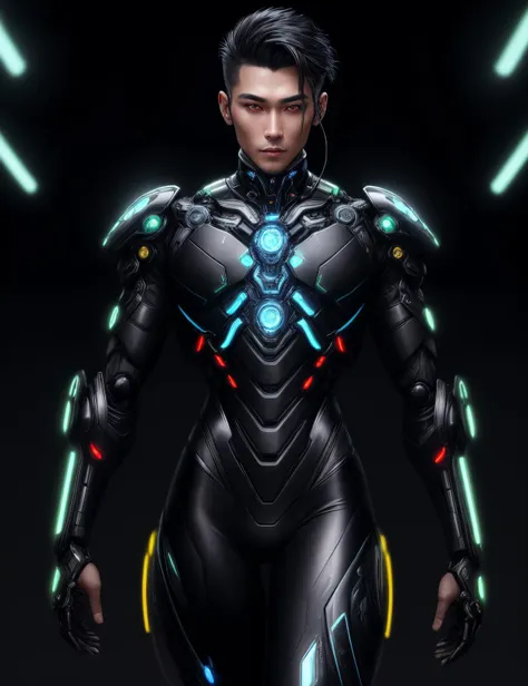 ((best quality)), ((masterpiece)), ((realistic)), (detailed), male artificial intelligence specialist, biomechanical beings- har...