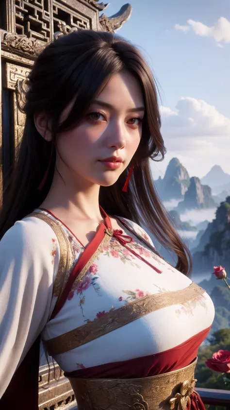 (High Quality, Best Quality, masterpiece:1.5), detailed, fantasy style, epic scenery,
woman, long hair, brown hair, chinese clothes, (chinese zodiac:1.3), red clothes, floral, roses, mountain, epic, pose,
<lora:Swordism_Girl_v2.0:0.8>,