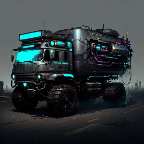 <lora:CyberPunkAI:.8> CyberPunkAI  truck on road