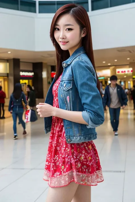 a close up of a woman in a dress and jacket posing for a picture