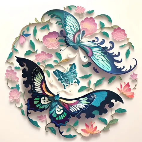 a (papercarvingcd, paper) Traditional Chinese "butterfly" pattern,white background,(solo:1.2),<lora:papercarvingcd-000005:0.9>,no humans,high quality,masterpiece,realistic,photorealistic,vivid colors,extremely detaiIed,