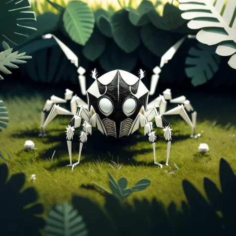 a (papercarvingcd, paper) (spider:1.2), standing on lawn, (solo:1.2), <lora:papercarvingcd-000004:1.0>, no humans, high quality, masterpiece, realistic, photorealistic, (outdoors, lawn)