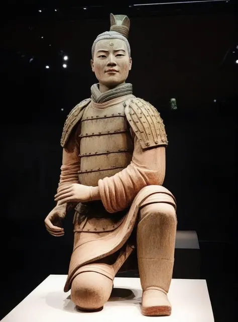 a close up of a statue of a man sitting on a white surface