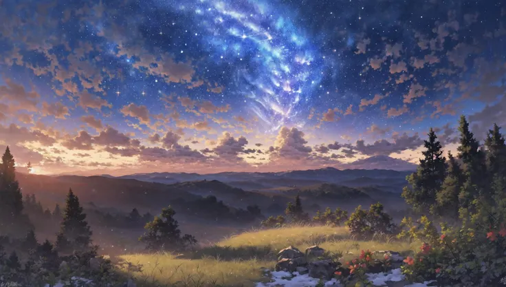 ((masterpiece:1.4,best quality)), cloud, outdoors, forest
(snowy mountains), autumn glade
, scenery, sky,
(night:1.4), nightsky, moon, moonlight, high detail, abundant, 8k, green,tree, high detail, wallpaper,
<lora:mocha style:0.8>