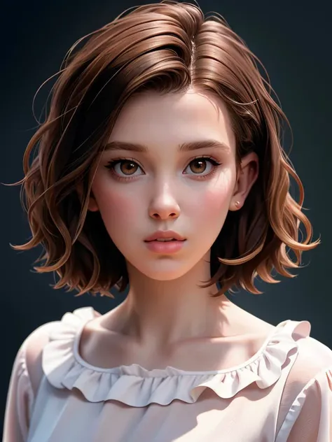 Realistic photo of a beautiful M1ll13bb-v1 woman, 1girl, solo, looking at viewer, short hair, brown hair, long sleeves, brown eyes, upper body, parted lips, lips, realistic, soft lighting, professional Photography, Photorealistic, detailed, RAW, analog, sh...