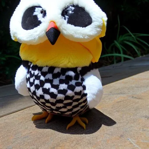 there is a stuffed owl that is sitting on a table