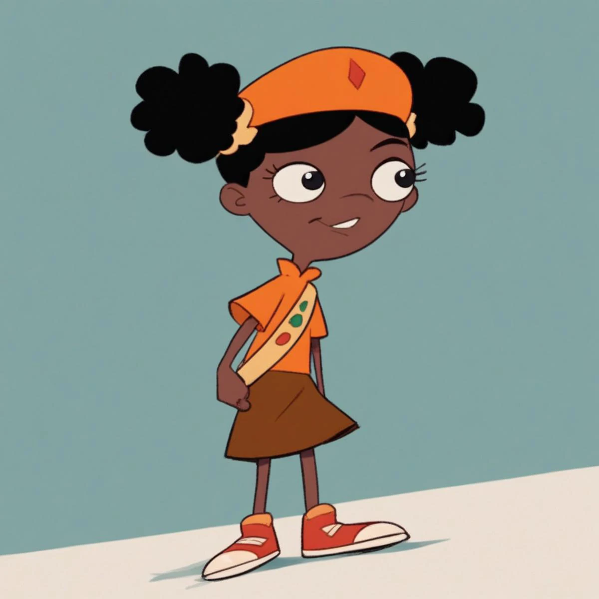 a cartoon girl with a backpack and a backpack on her back