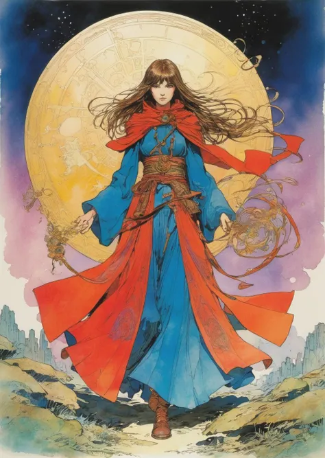 1 female   
mage 
robe
battle
  fantasy 
 gradient
anime ink
by Yoshitaka Amano  Bill Sienkiewicz Ivan Bilibin	
 SimplepositiveXLv1