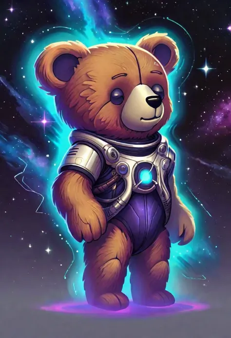 a close up of a teddy bear wearing a space suit