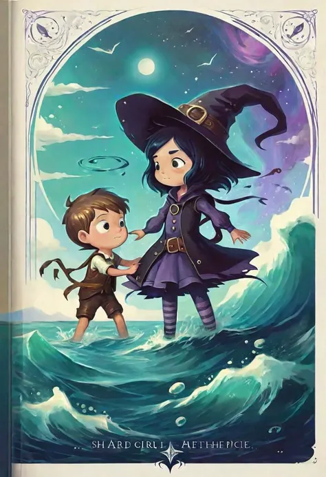 a cartoon picture of a boy and a girl in a witch costume