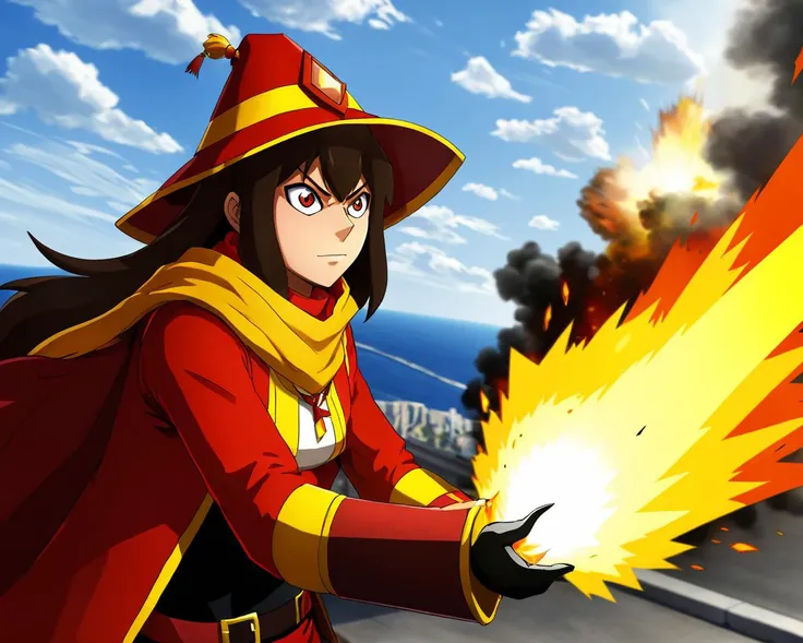 1girl,solo,smug,portrait of megumin contemplating an explosion,art by ncrender, <lora:NCRenderV3:1>