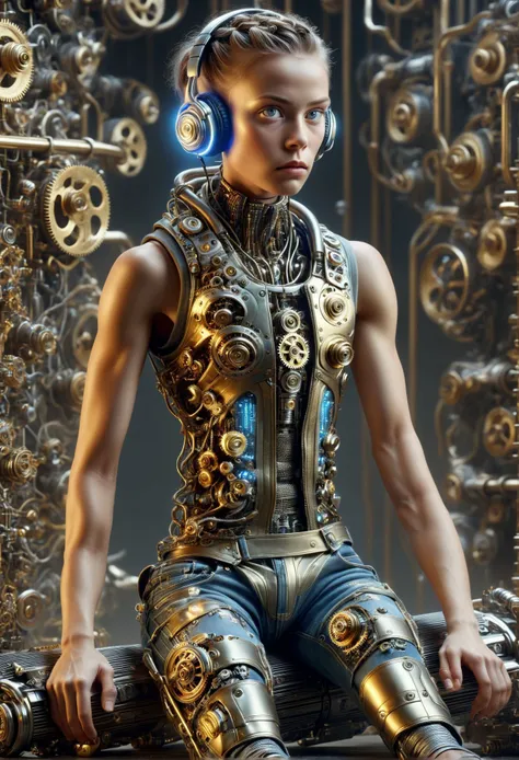 DonMSt34mPXL male female reverse engineers, gene-spliced hybrid, being resulting from genetic manipulation, exhibiting a mix of species traits, young adult, petite, scandinavian, steel gray eyes, pointed chin, low cheekbones, athletic build, , brown ...