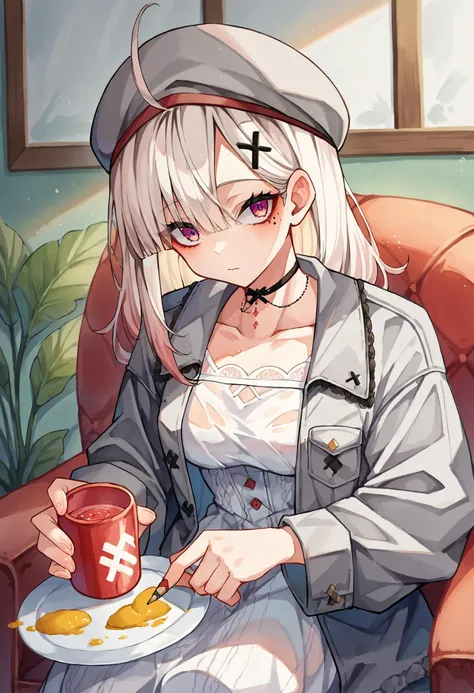 anime girl with a hat and a plate of food