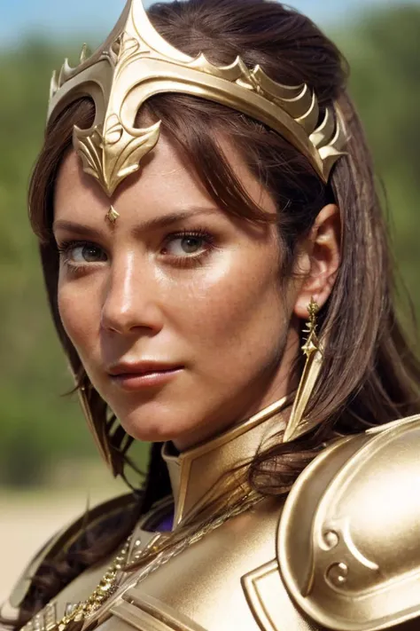 <lora:annaFriel_v10:1.25> <lora:paladinFashion_v10:0.5> A professional full-length photograph of sks woman, dressed as a paladin, golden armor. small breasts. finely detailed skin, sharp focus, depth of field. female focus. bokeh:1.4, natural lighting, hig...