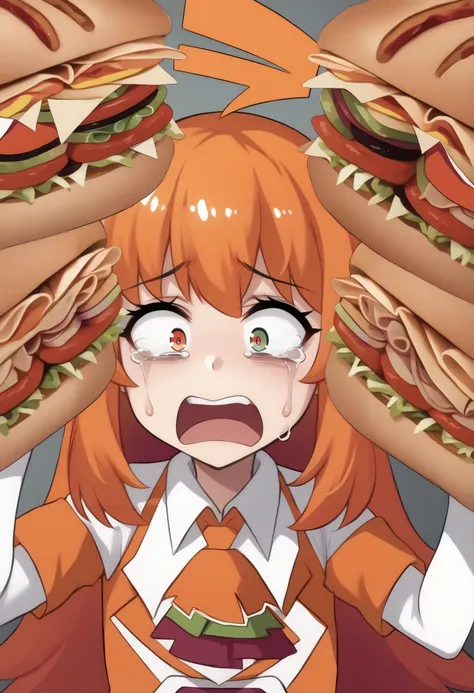 anime girl with a huge sandwich in front of her face